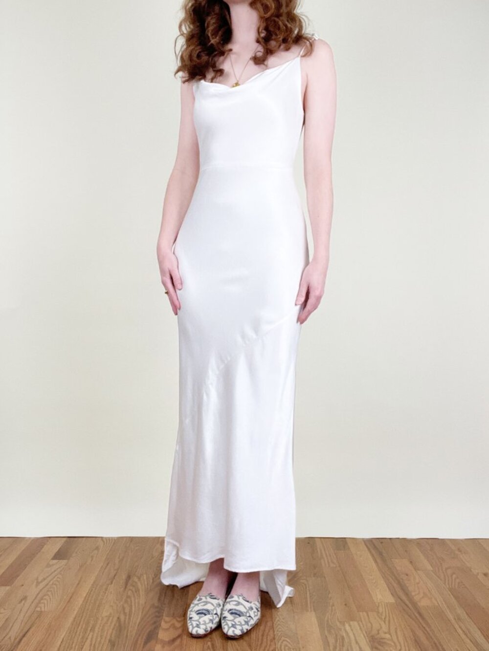 Vintage Slip Wedding Dress Gown Low Back Sleeveless Thin Straps Bias Cut 1990's - Picture 7 of 10